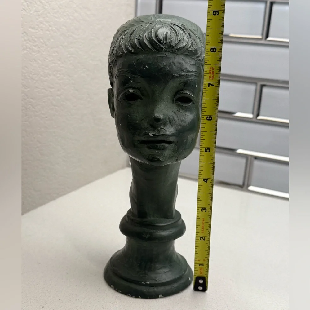 Vintage Fred Press Bust Sculpture Ballerina Woman Mid-Century Green Chalkware - Picture 14 of 14